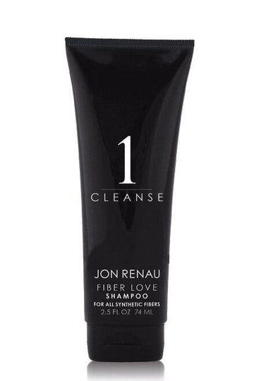 Black travel size tube of Jon Renau Fiber love shampoo for all synthetic fibers